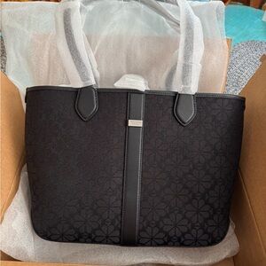 KATE SPADE - SPADE FLOWER JACQUARD MEDIUM TOTE - BLACK MULTI